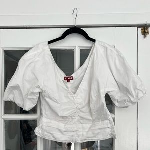 staud fiona puff sleeve blouse size 6 white